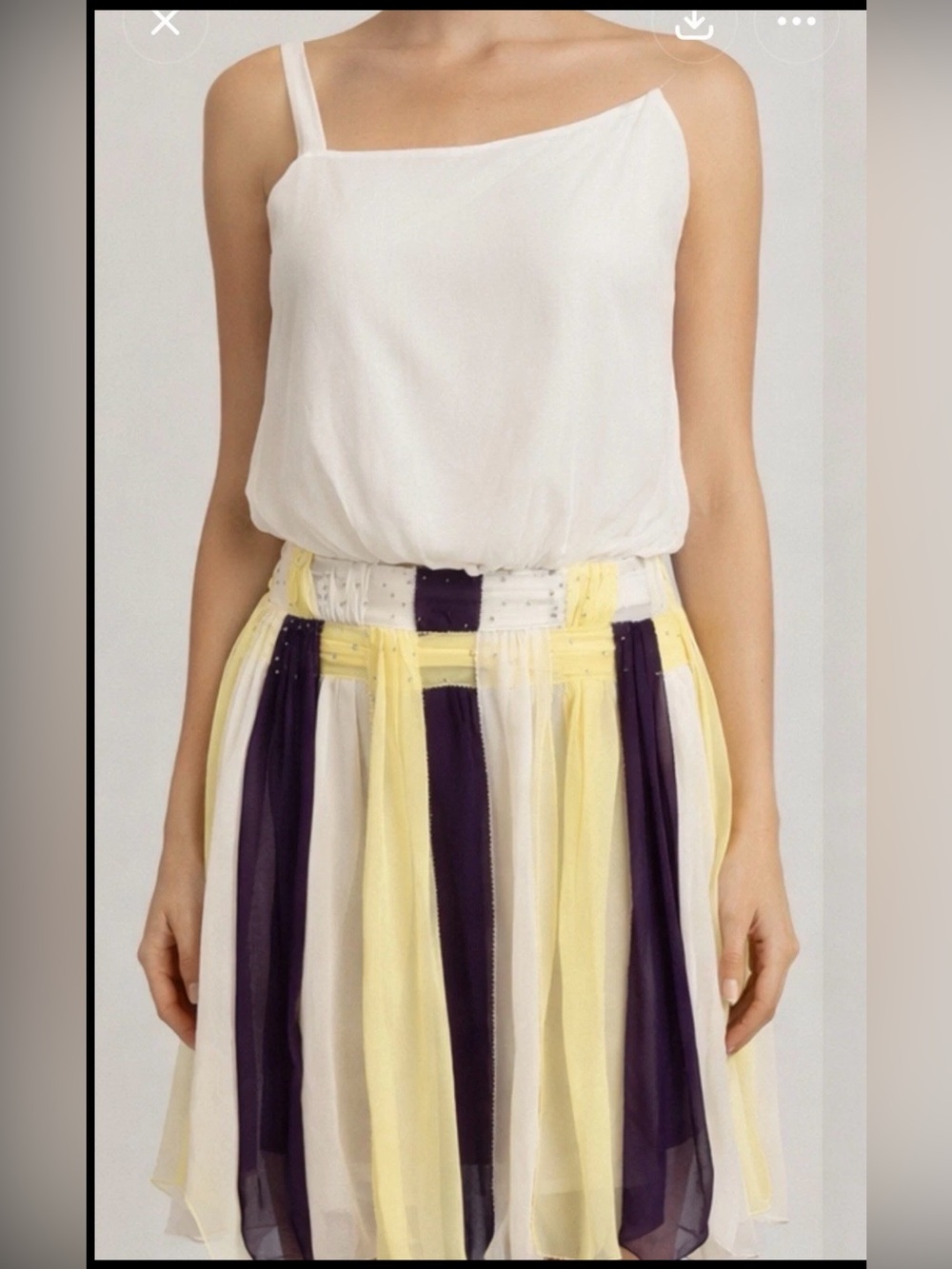 Elisabetta Franchi Silk Dress M White Sheer + Ribbon Skirt Yellow Purple